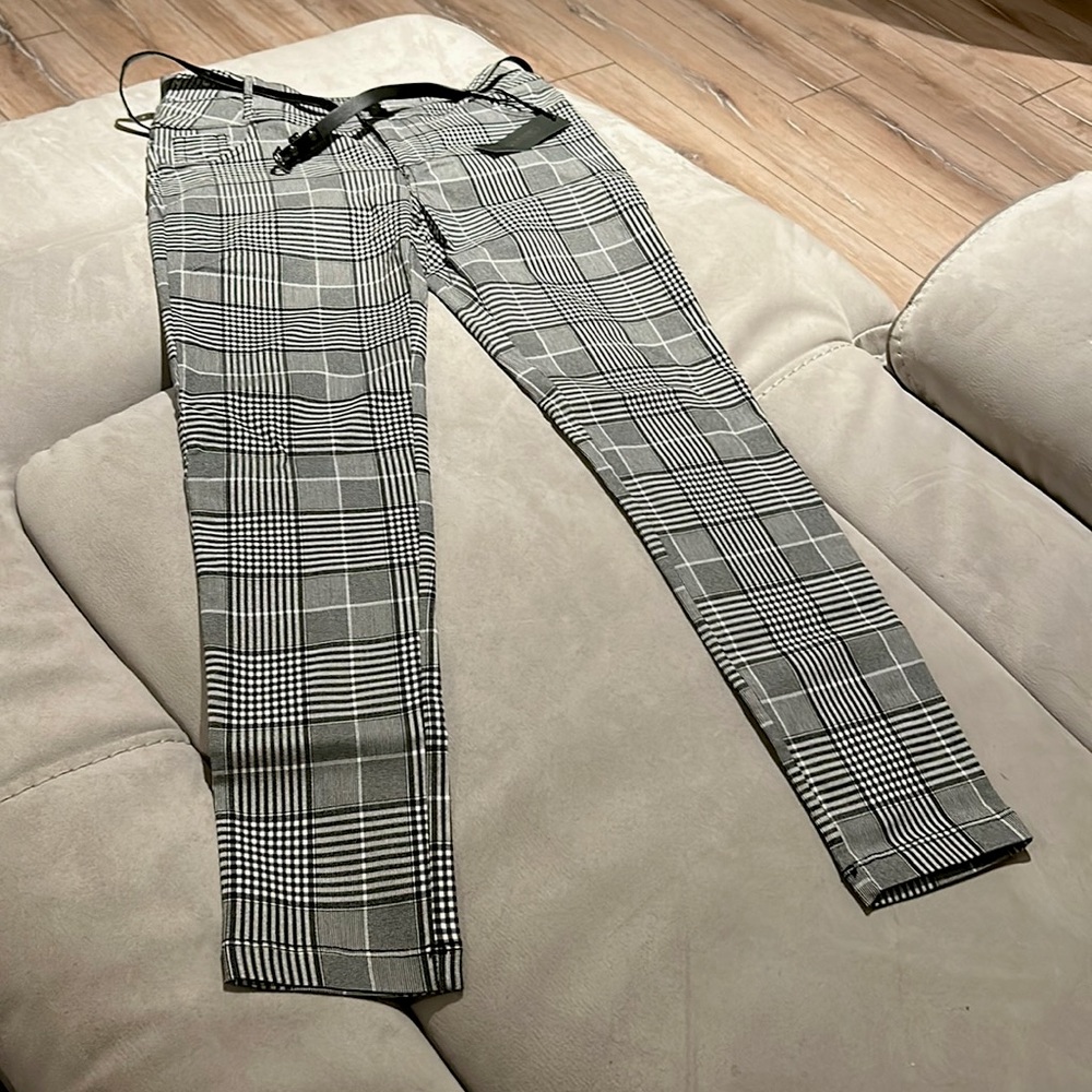 Black and white plaid skinny work pants